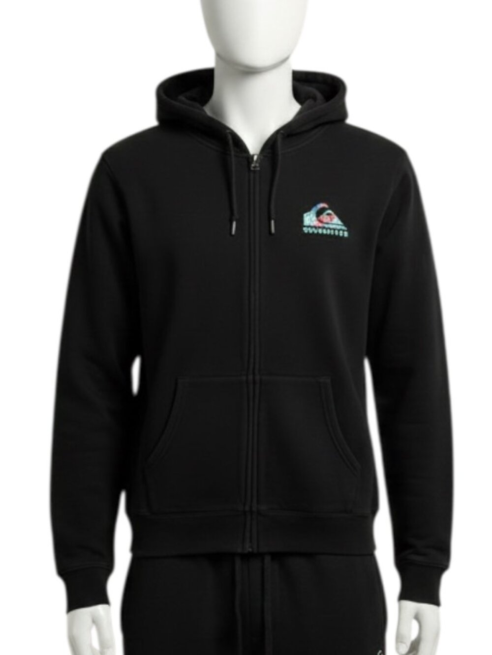 Quicksilver Hoodie Zip Front Jacket Fleece Black Logo Mens M